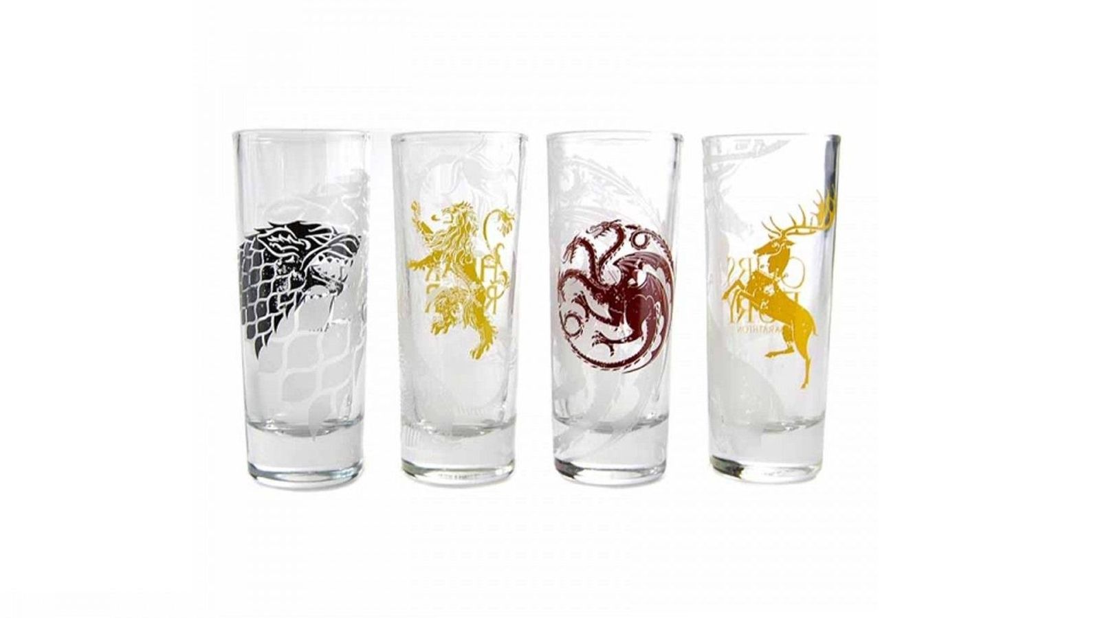 Vasos de chupitos con los escudos de las casas de Juego de Tronos.
