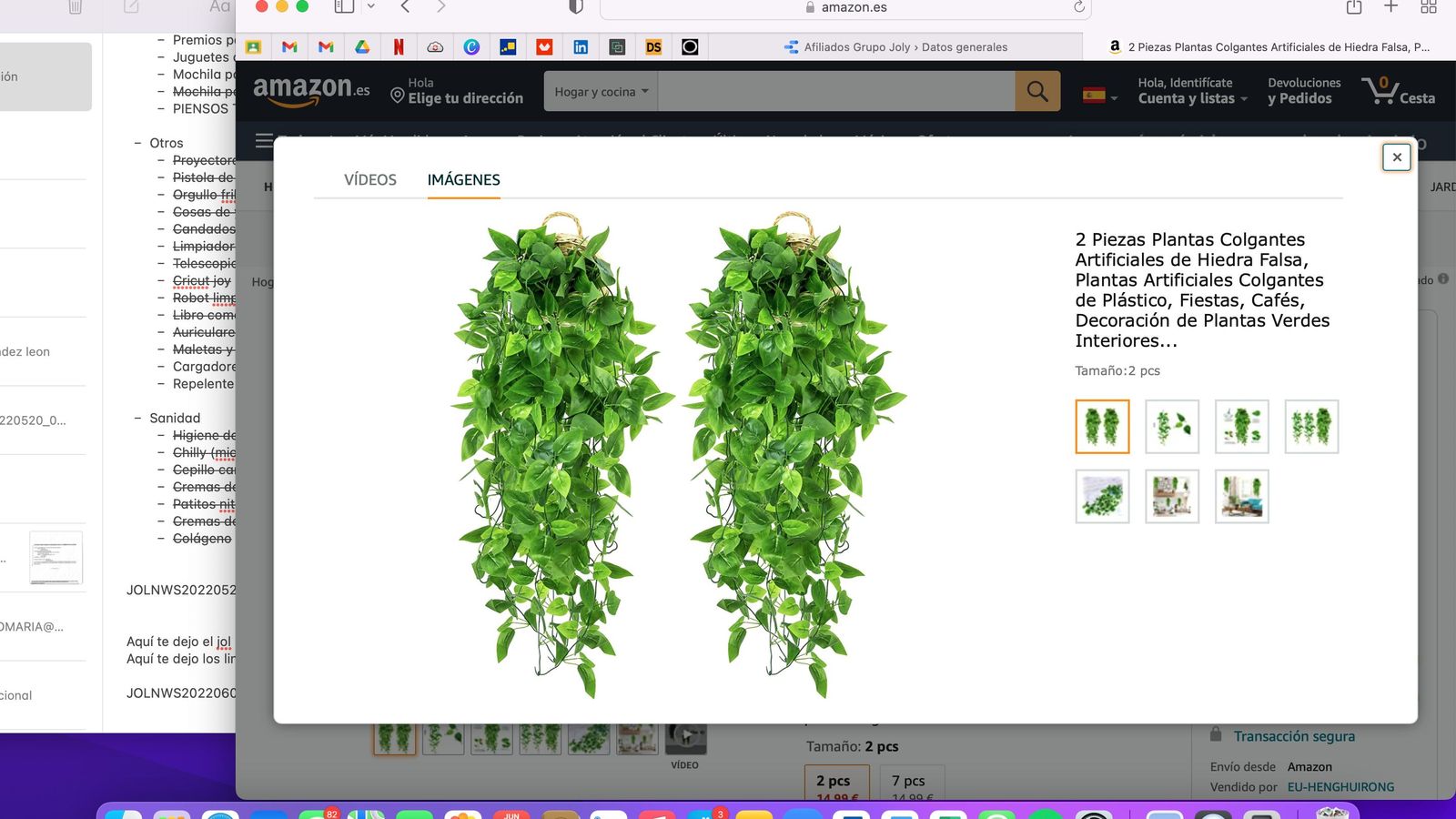 Plantas colgantes artificiales