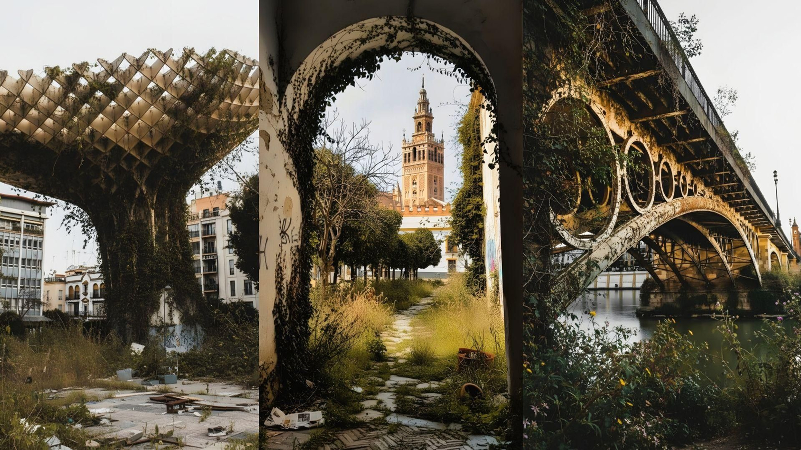 Una inteligencia artifical se imagina cómo sería la Sevilla postapocalíptica.