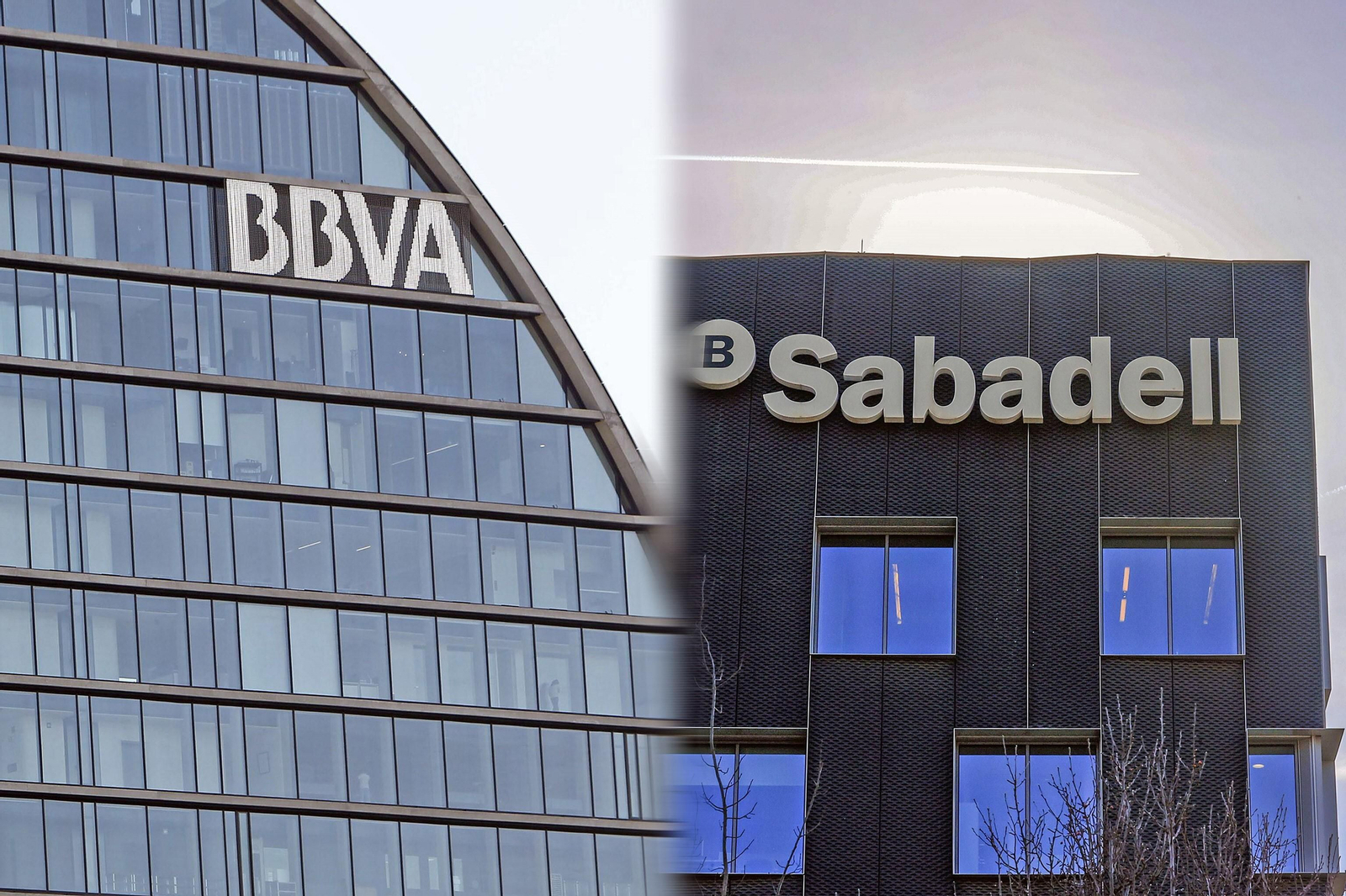 Imagen de dos sedes de BBVA y Sabadell