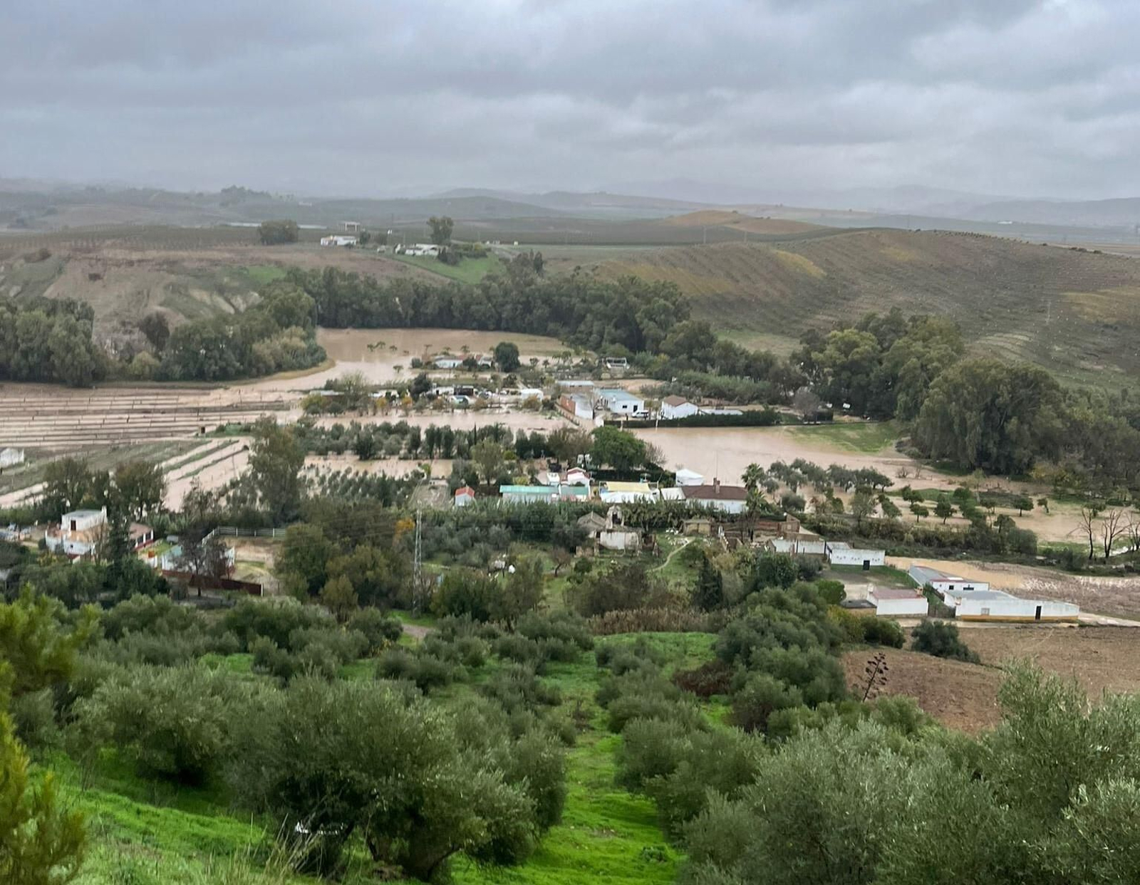 Una zona de huertas amanece  inundada en Villamartín.