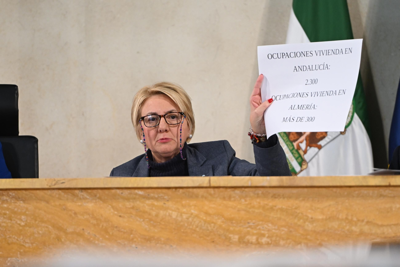 Cabrera muestra al Plenario el dato de las viviendas ocupadas en Almería capital y Andalucía.