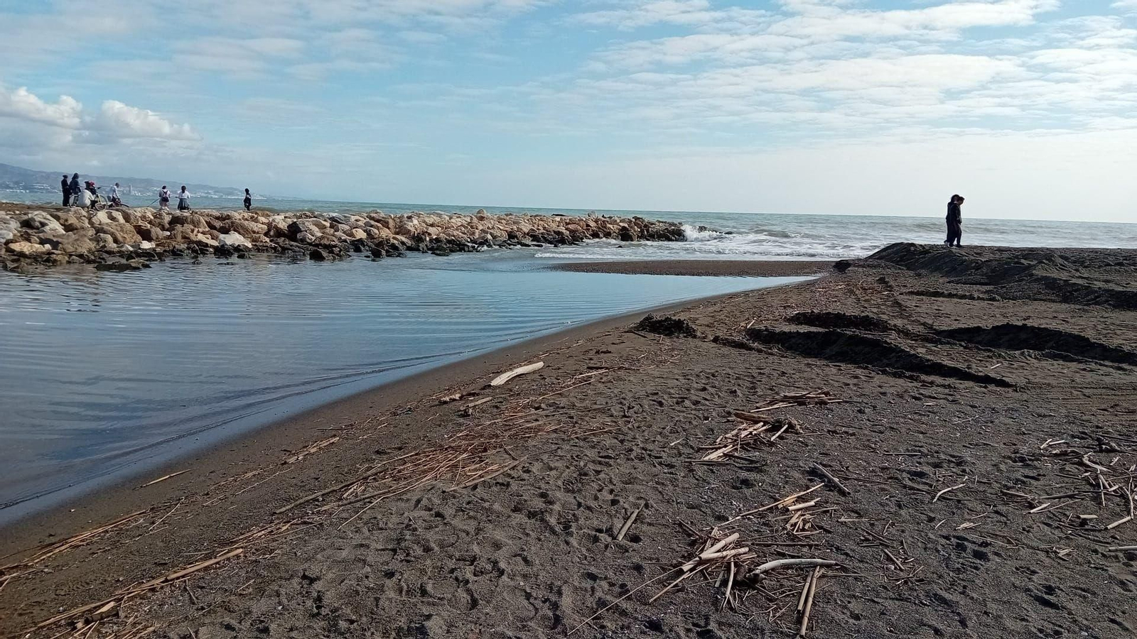 Desembocadura del Guadalhorce, en enero, cuando decenas de peces también quedaron atrapados.