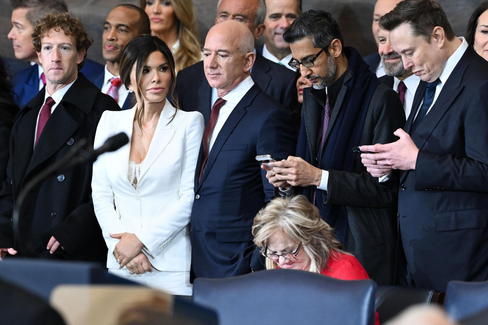 Mark Zuckerberg, Jeff Bezos, Sundar Pichai y Elon Musk, en la toma de posesión de Donald Trump.