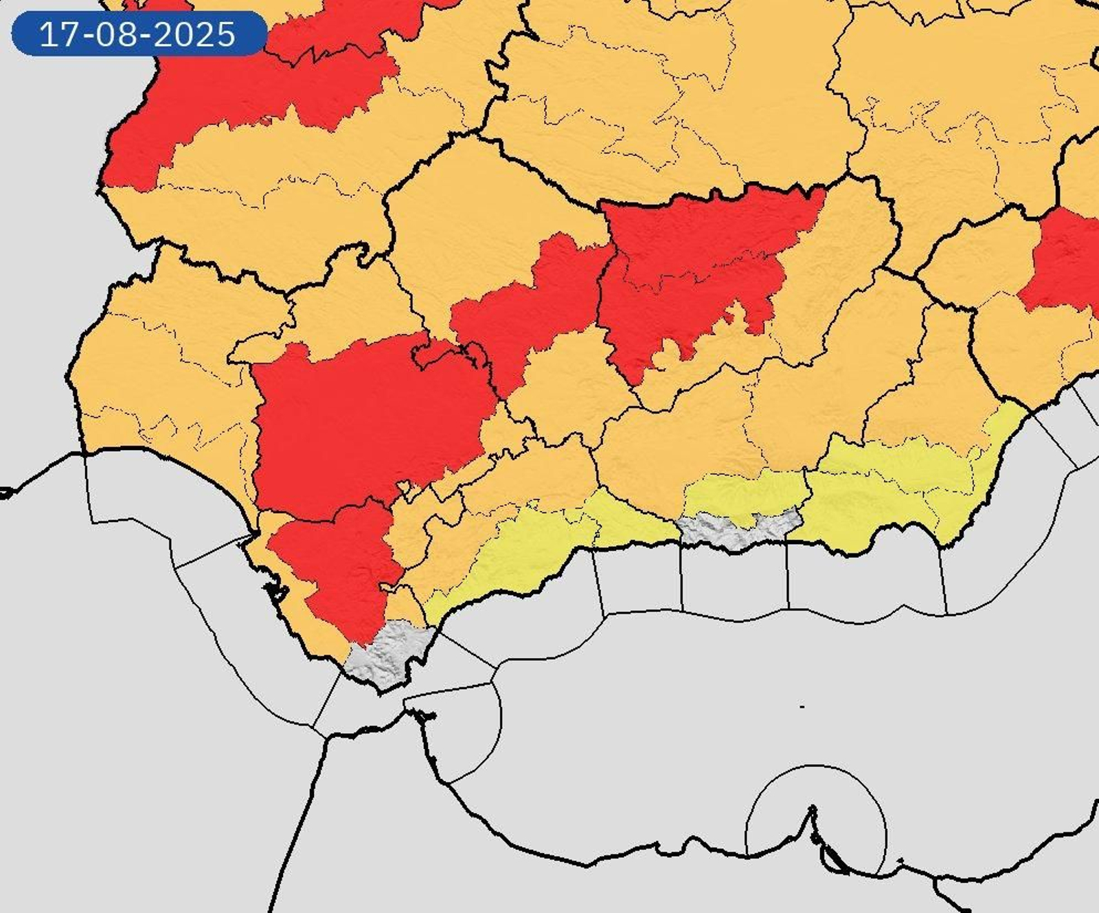 Mapa de alertas de la Aemet el pasado 17 de agosto.