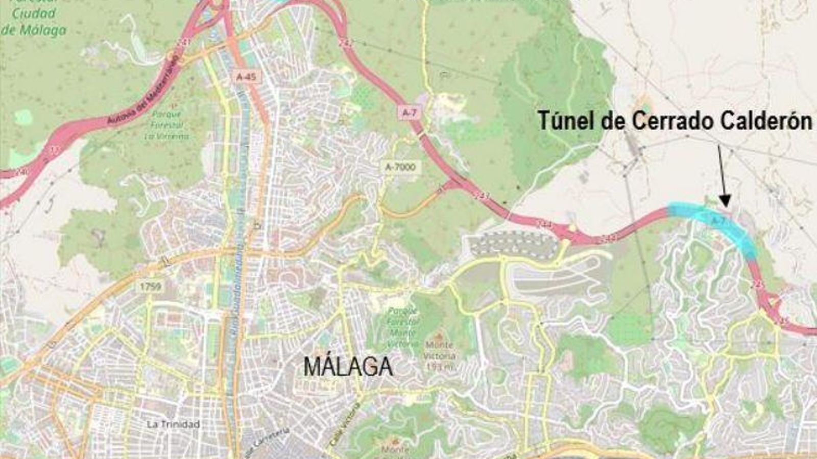 Los túneles de San José y Cerrado Calderón en la autovía A-7, en Málaga.