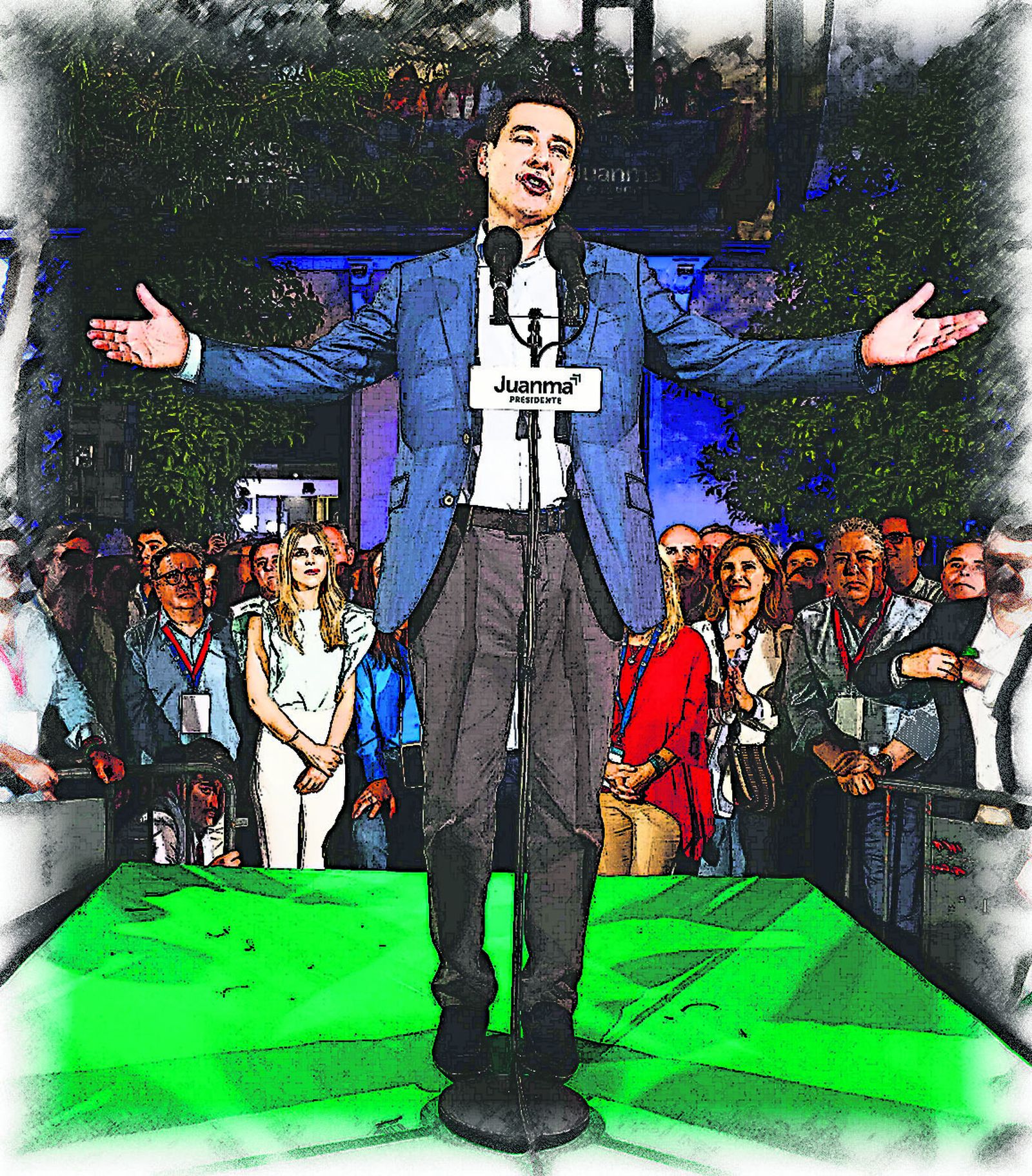 Juanma Moreno celebra el triunfo en la sede del PP.