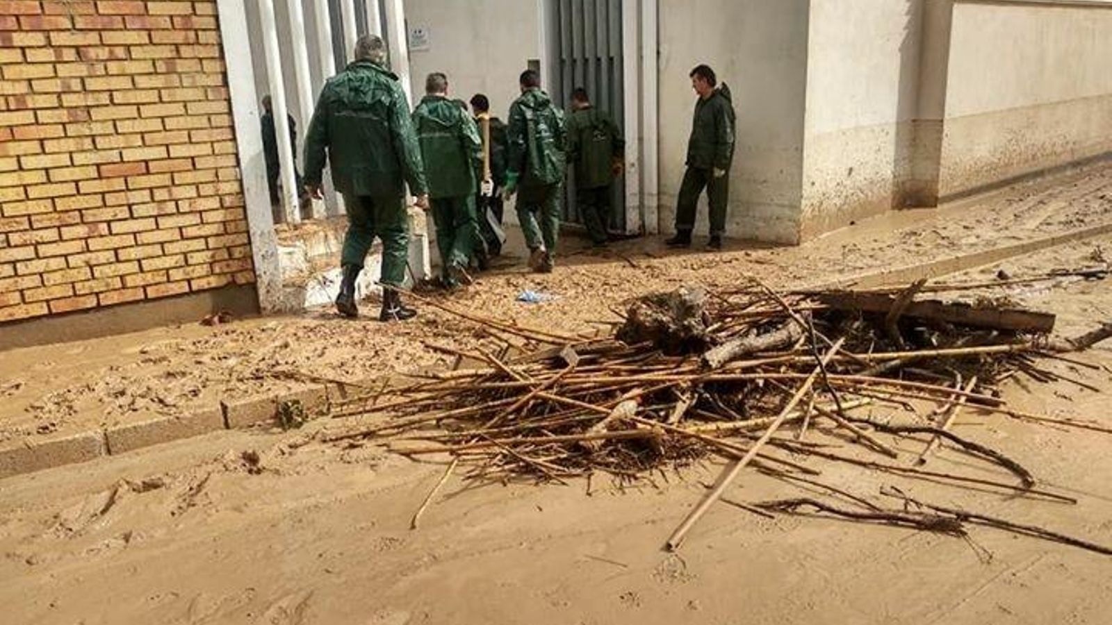 Miembros del Infoca durante las labores de limpieza en El Rubio.