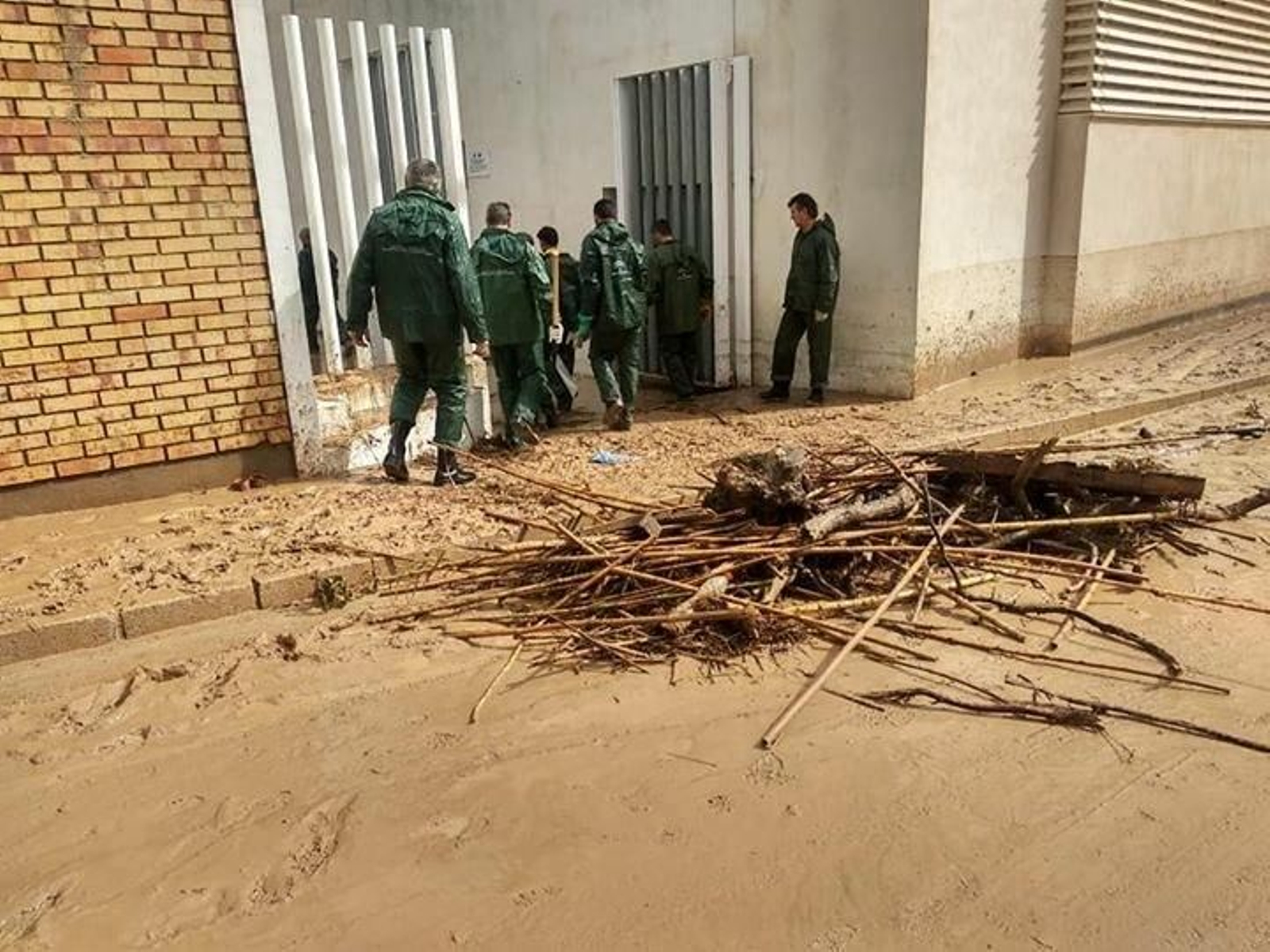 Miembros del Infoca durante las labores de limpieza en El Rubio.