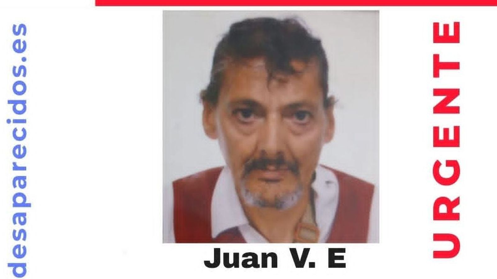 Cartel de SOS Desaparecidos con la imagen de Juan V. E..