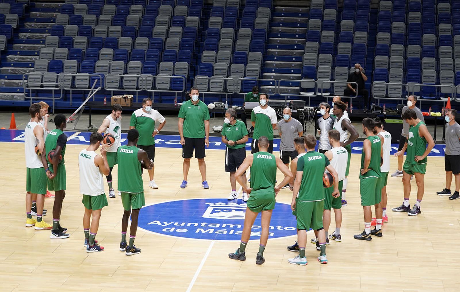 Un entrenamiento del Unicaja en el Carpena en esta pretemporada.