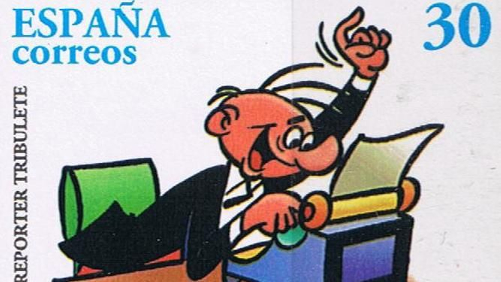 Detalle del sello de Correos dedicado en su día al repórter tribulete.