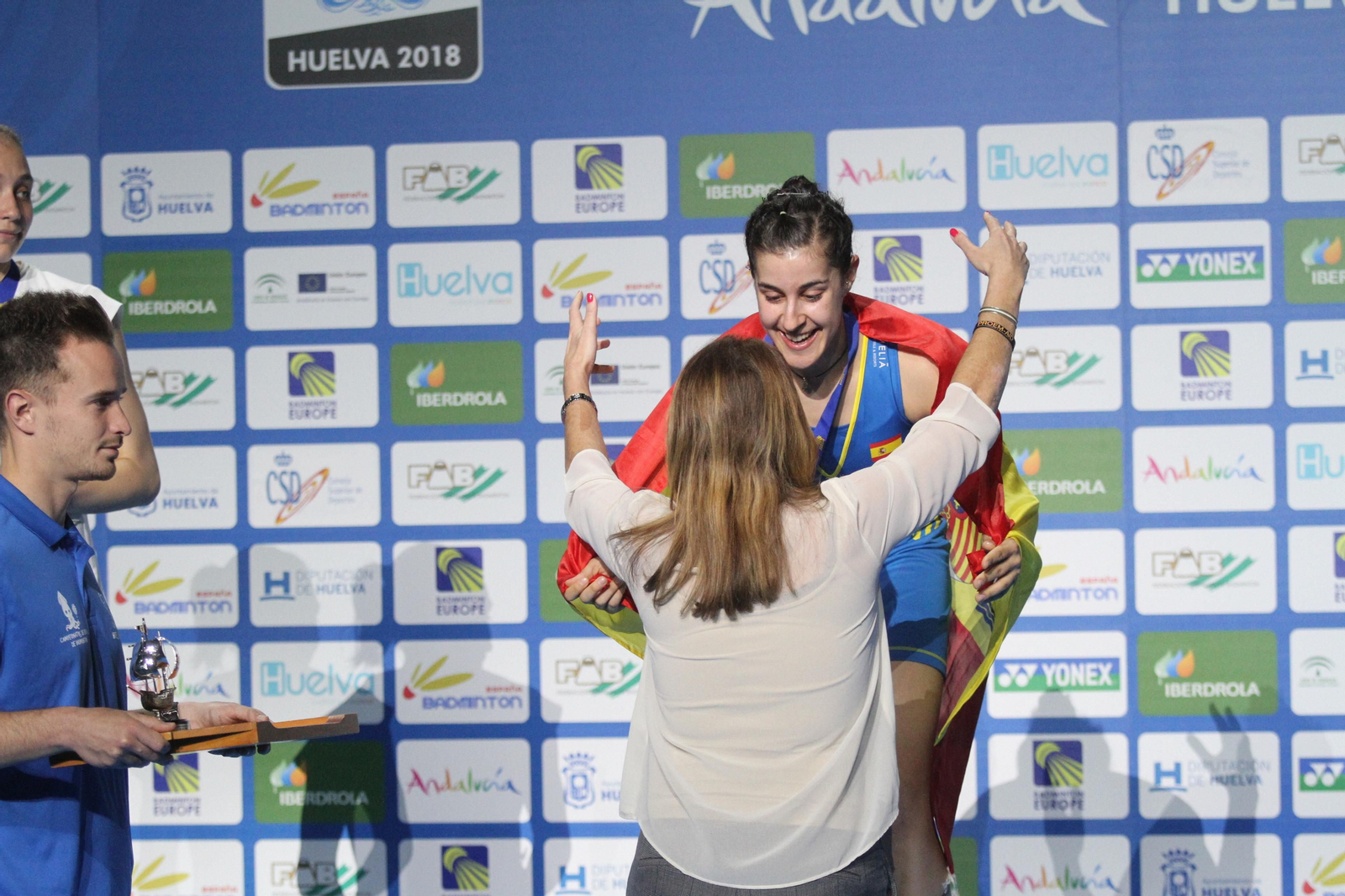 Partido y victoria de Carolina Marín en el Europeo de Bádminton celebrado en Huelva