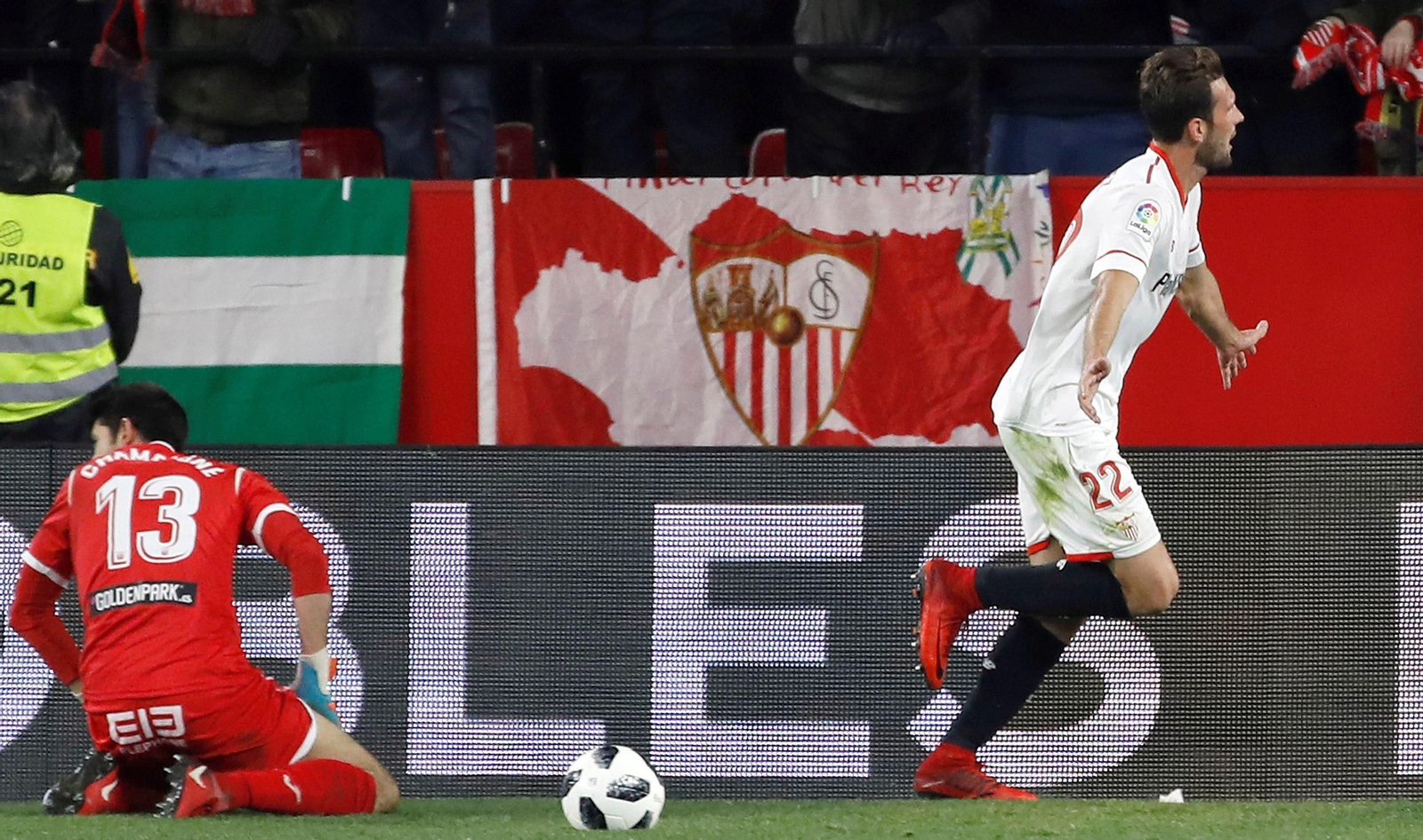 Franco Vázquez celebra el 2-0 al Leganés, un tanto marcado en un contraataque.