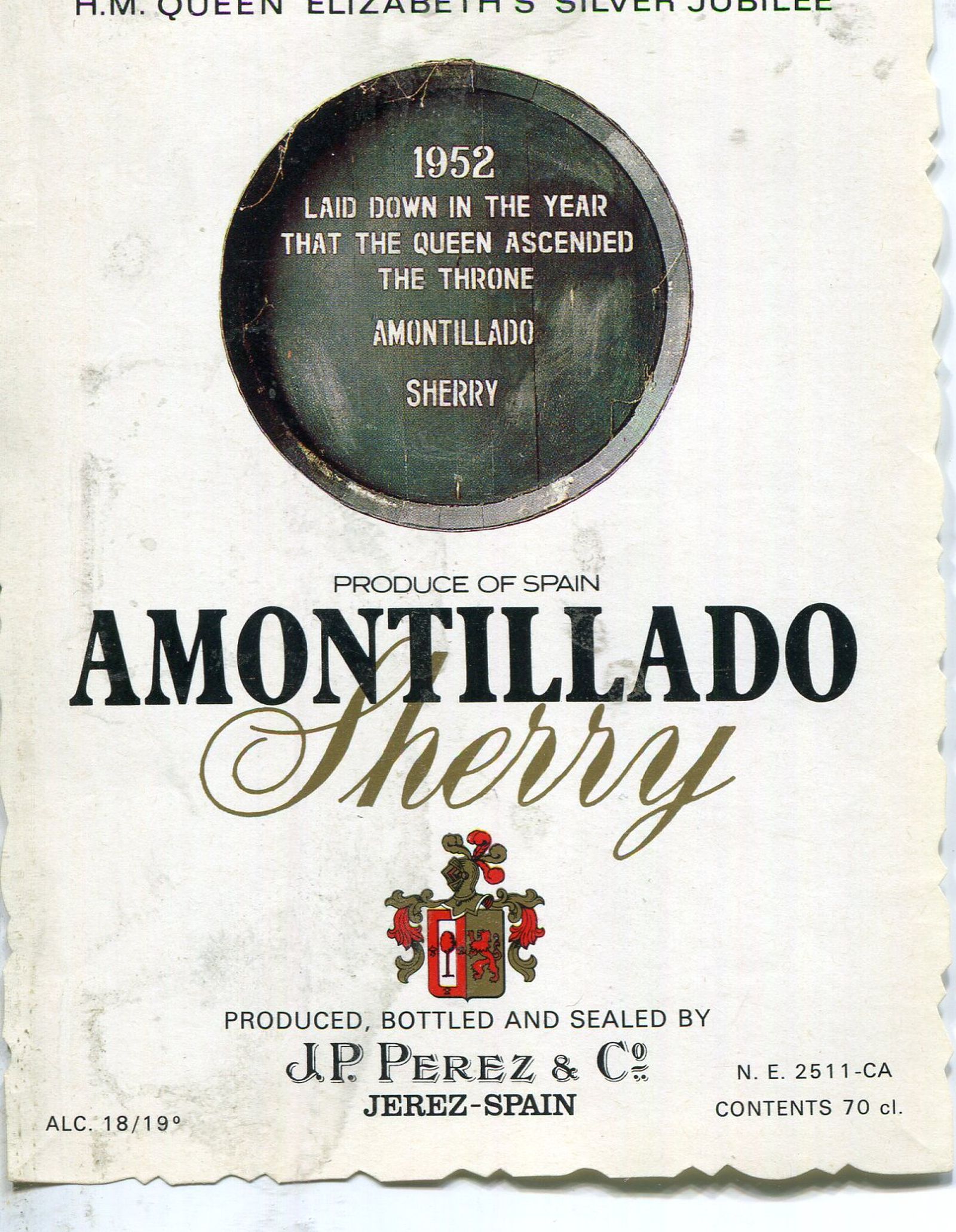 El jubileo de plata de la reina Isabel II se celebra en esta etiqueta de 1952.