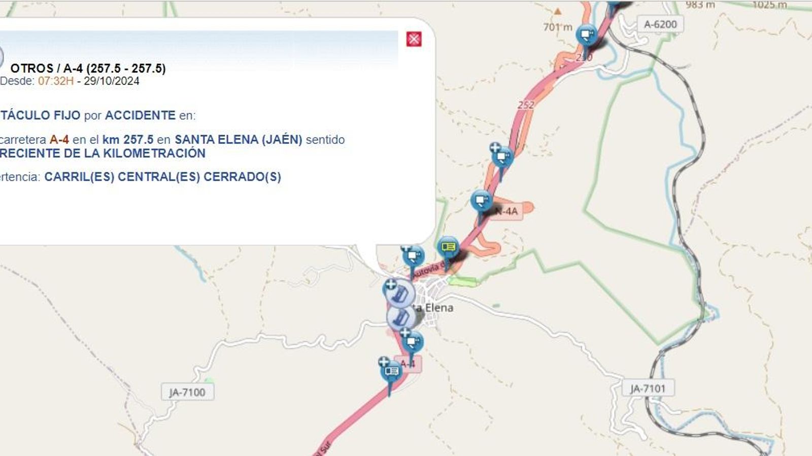 Mapa de situación donde se producen las retenciones en la A-4 en Santa Elena.
