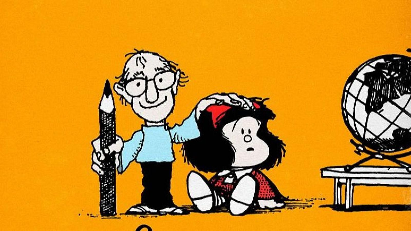 Quino y Mafalda en uno de los carteles de 'Quinografía'