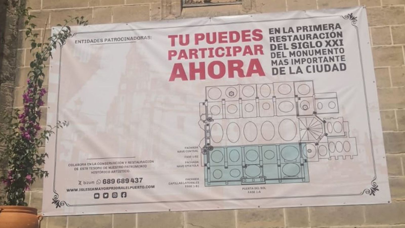 Una imagen de la lona que se ha colocado en la fachada de la Basílica.