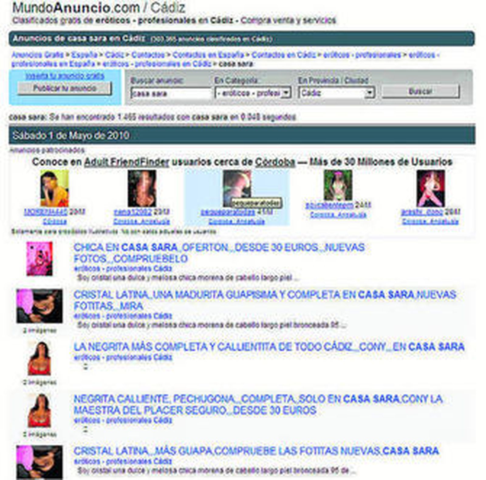 Anuncios de Casa Sara, donde primero retuvieron a Melina, en la red.