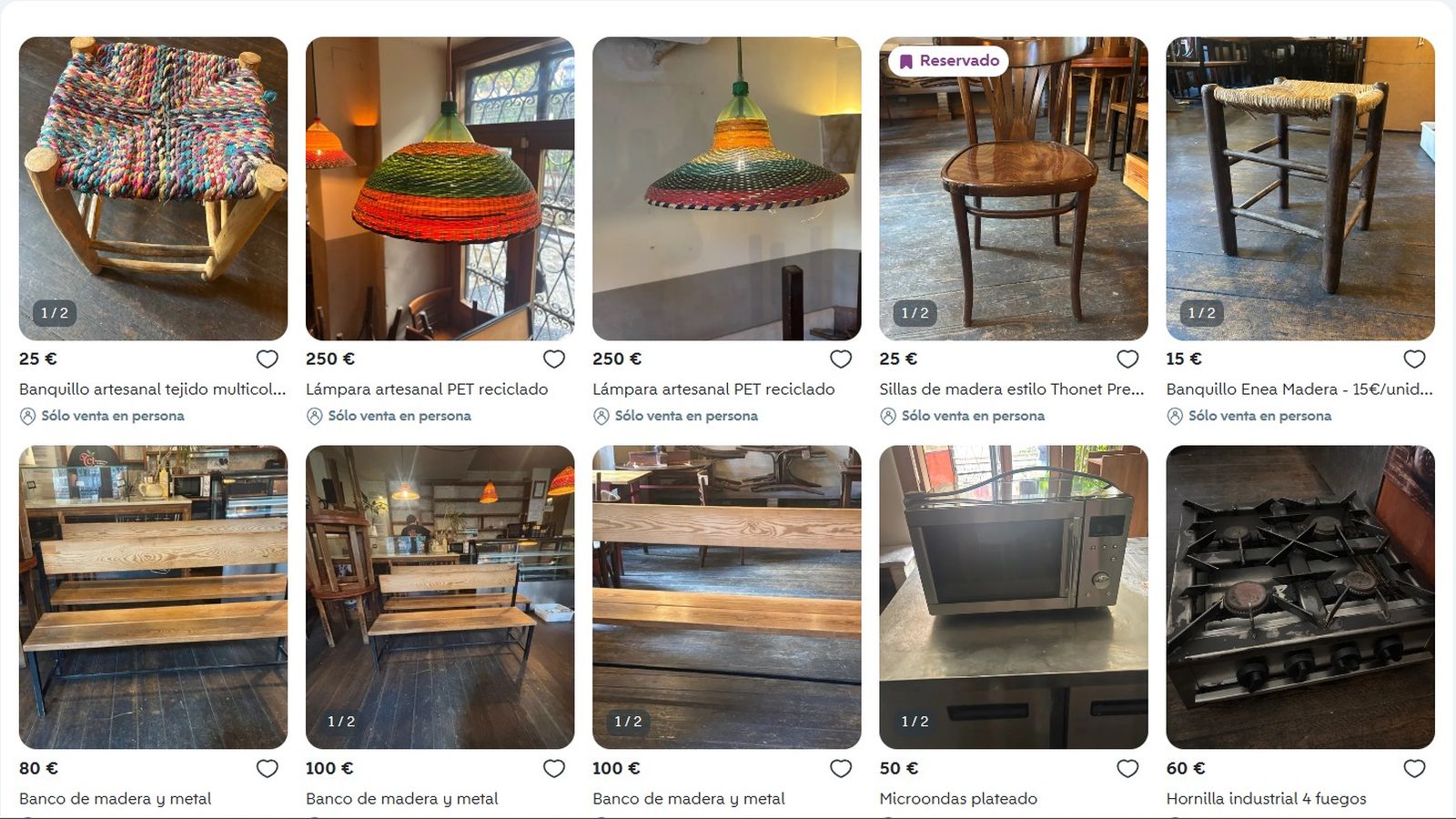 Productos a la venta de la Tetería San Agustín en el perfil de Wallapop