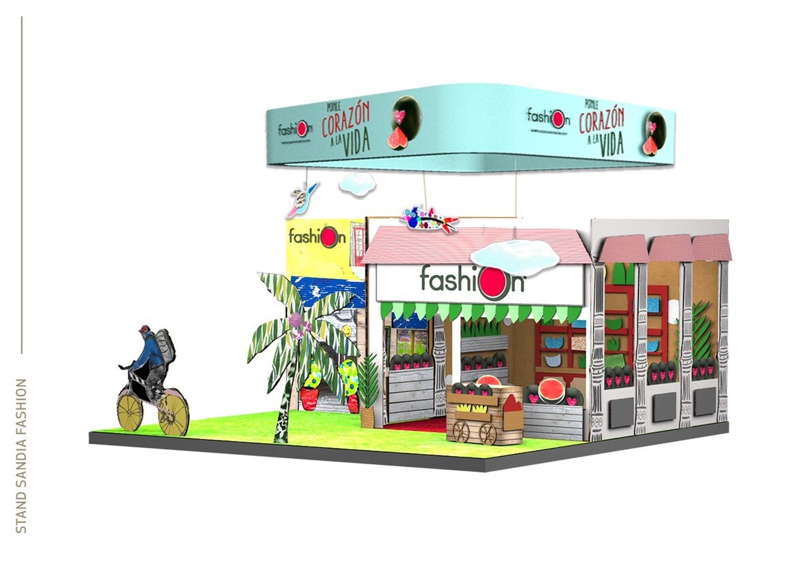 Stand para Fruit Attraction eco-diseñado como el nuevo envase de Sandía Fashion, utilizando materiales 100% reciclables y decorado en cartón