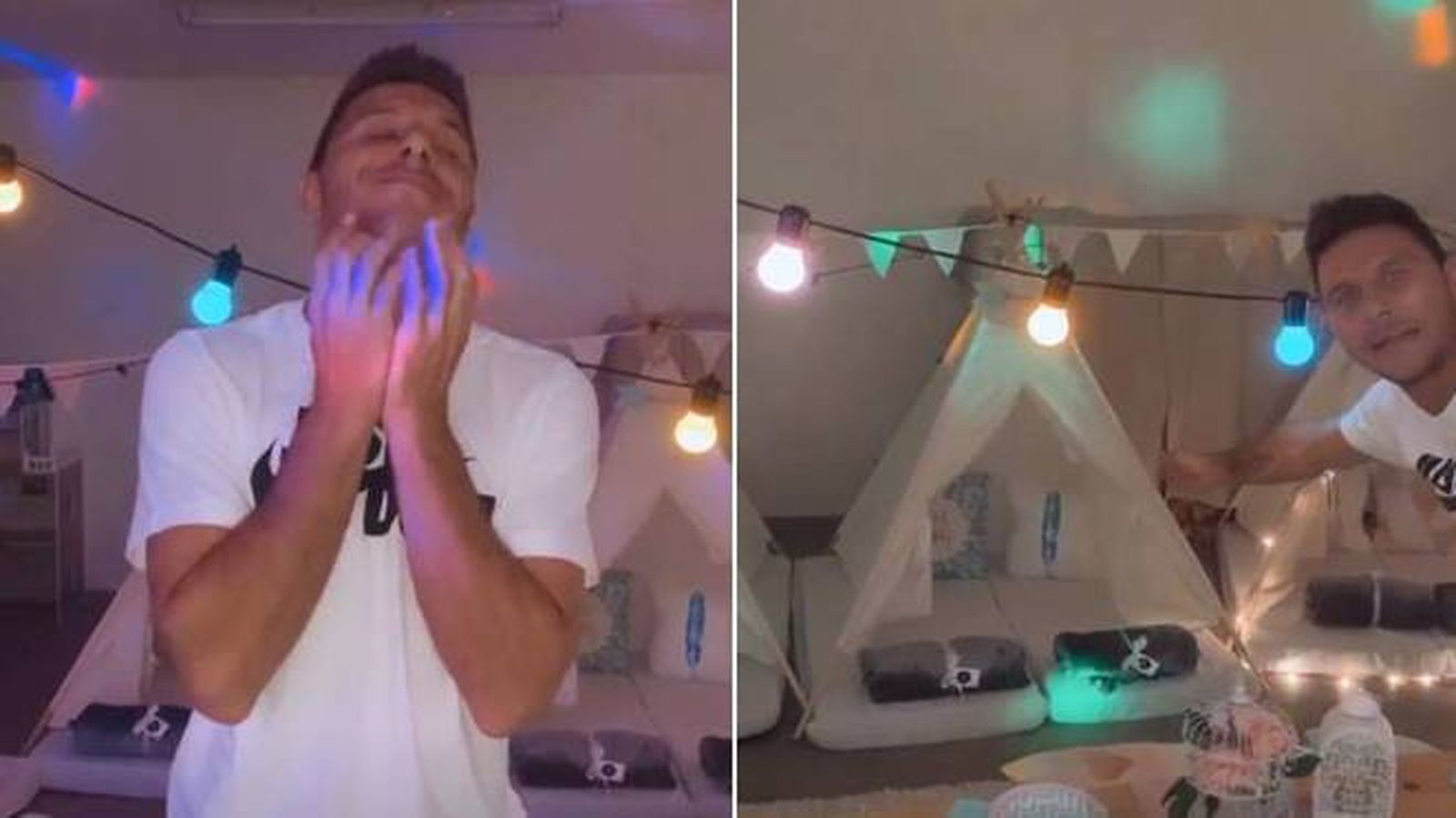 El futbolista, en un par de secuencias de su divertido vídeo.