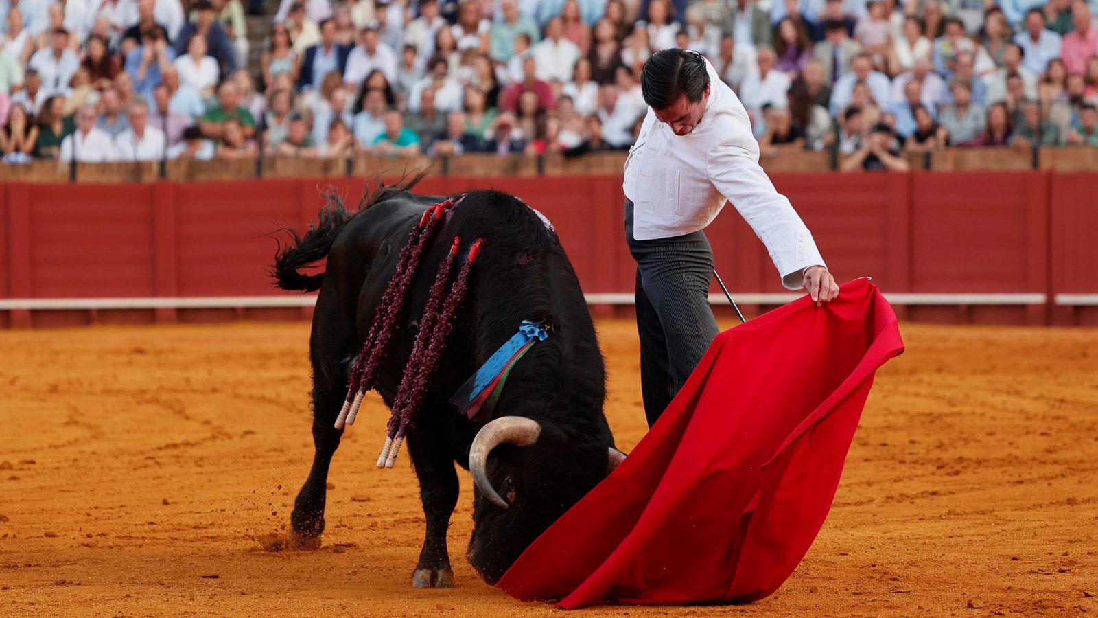 Uno de los pocos muletazos que pudo sacarle Juan Ortega al huidizo ‘Pintoresco’