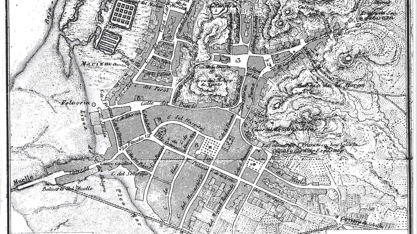 Mapa de Huelva realizado por Coello de 1869.