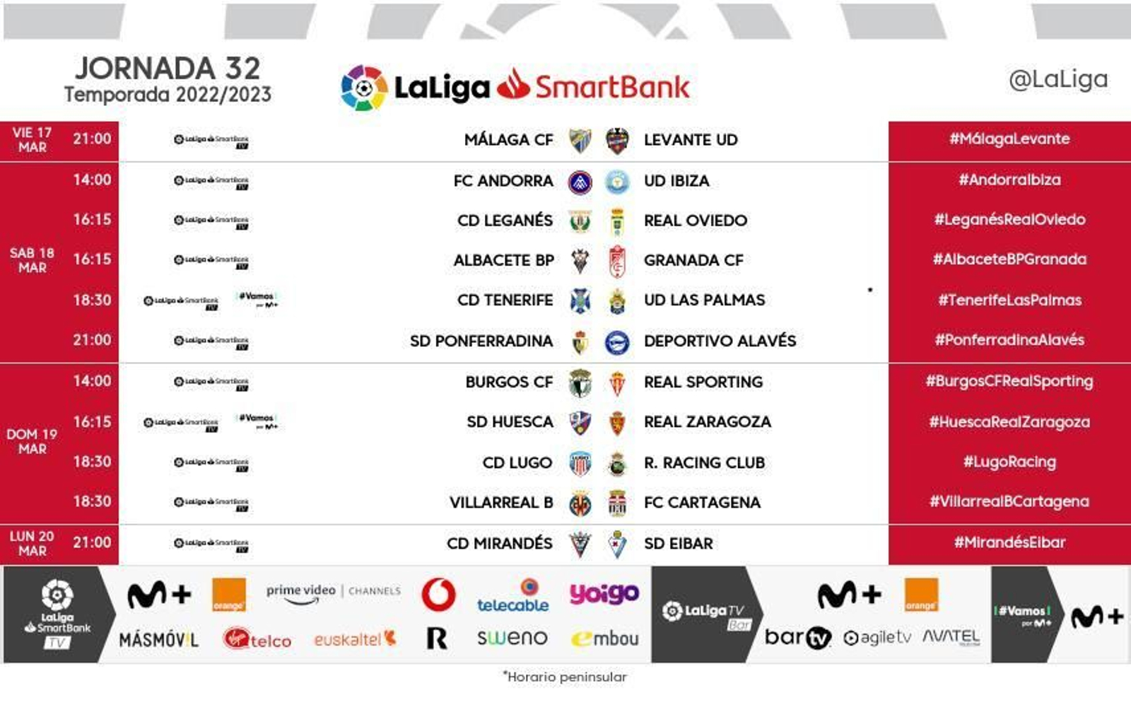 El Málaga CF -  Levante, también fuera de fin de semana