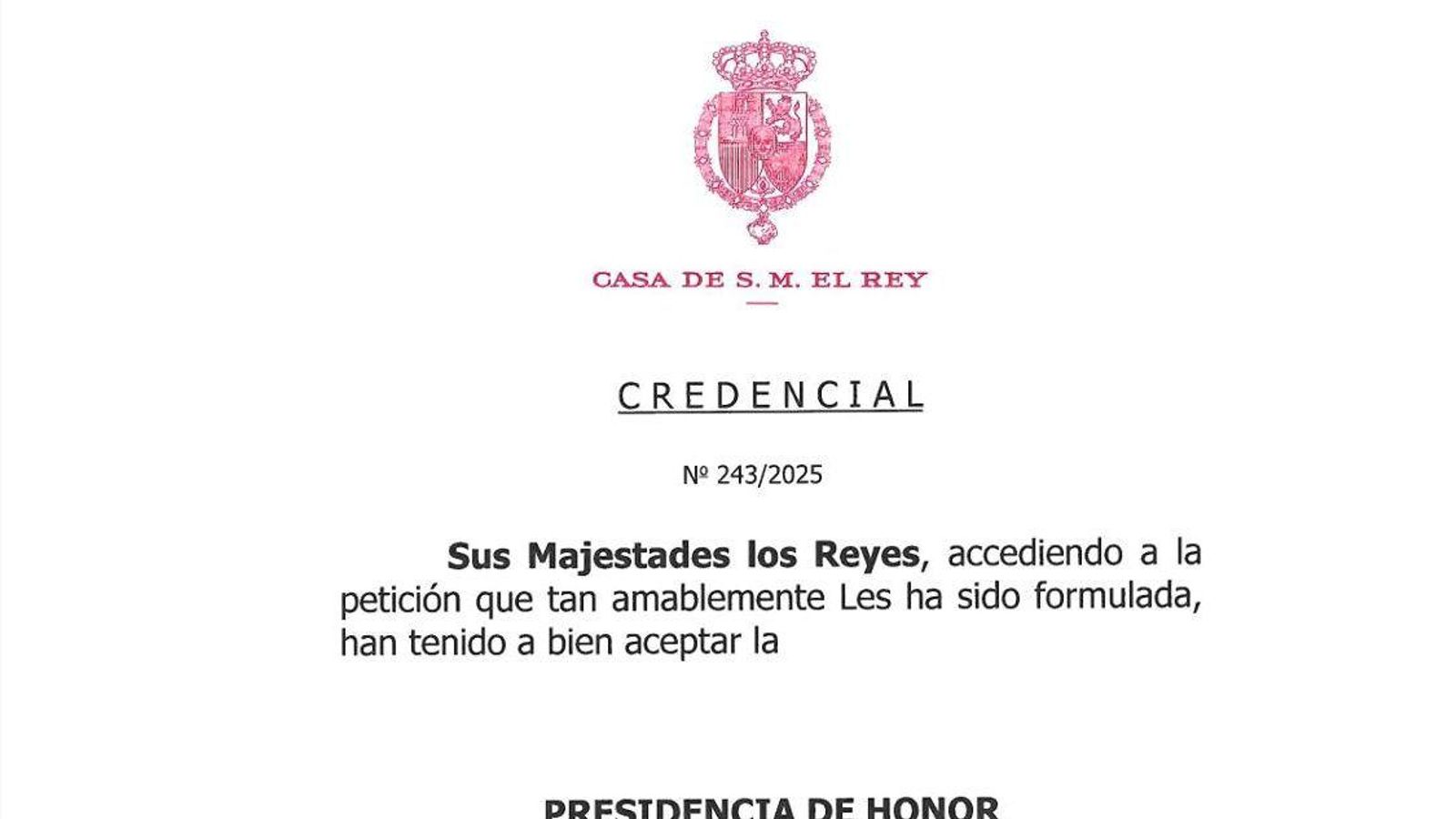 Misiva de la Casa Real Española.