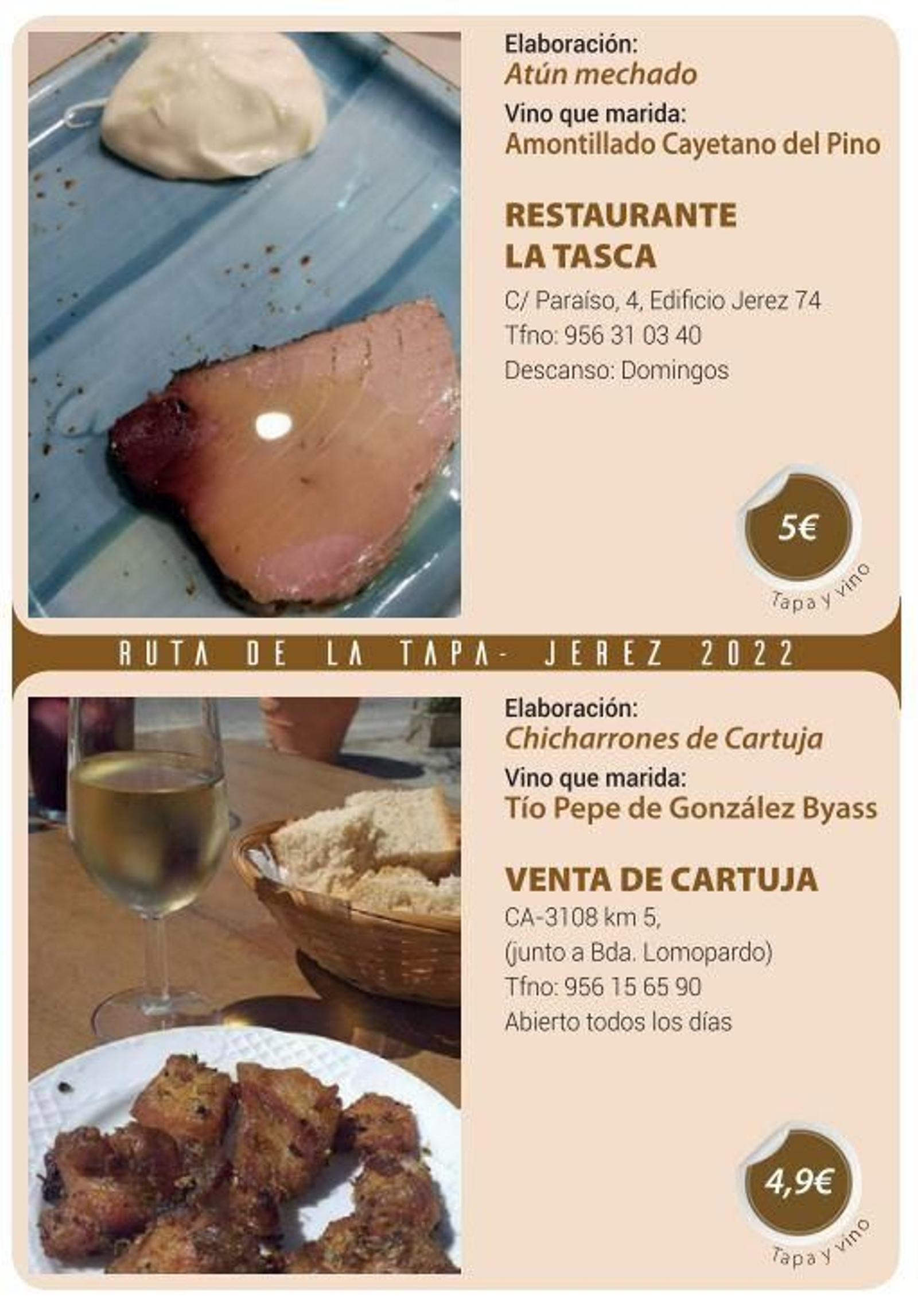 Ruta de la Tapa 'DesTapa Jerez': establecimientos, tapas maridadas y precios