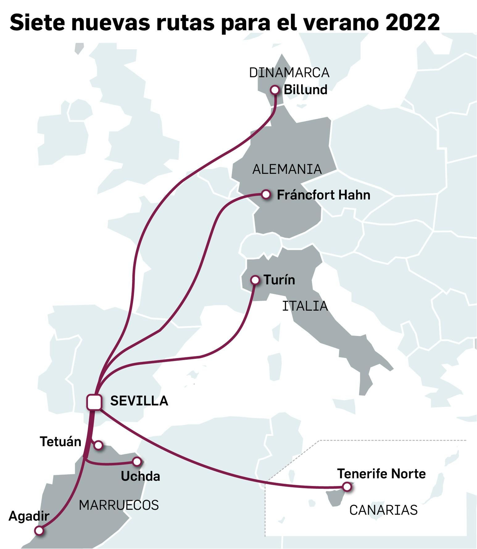 Las nuevas rutas que incorpora Ryanair para esta temporada de verano (marzo-septiembre).