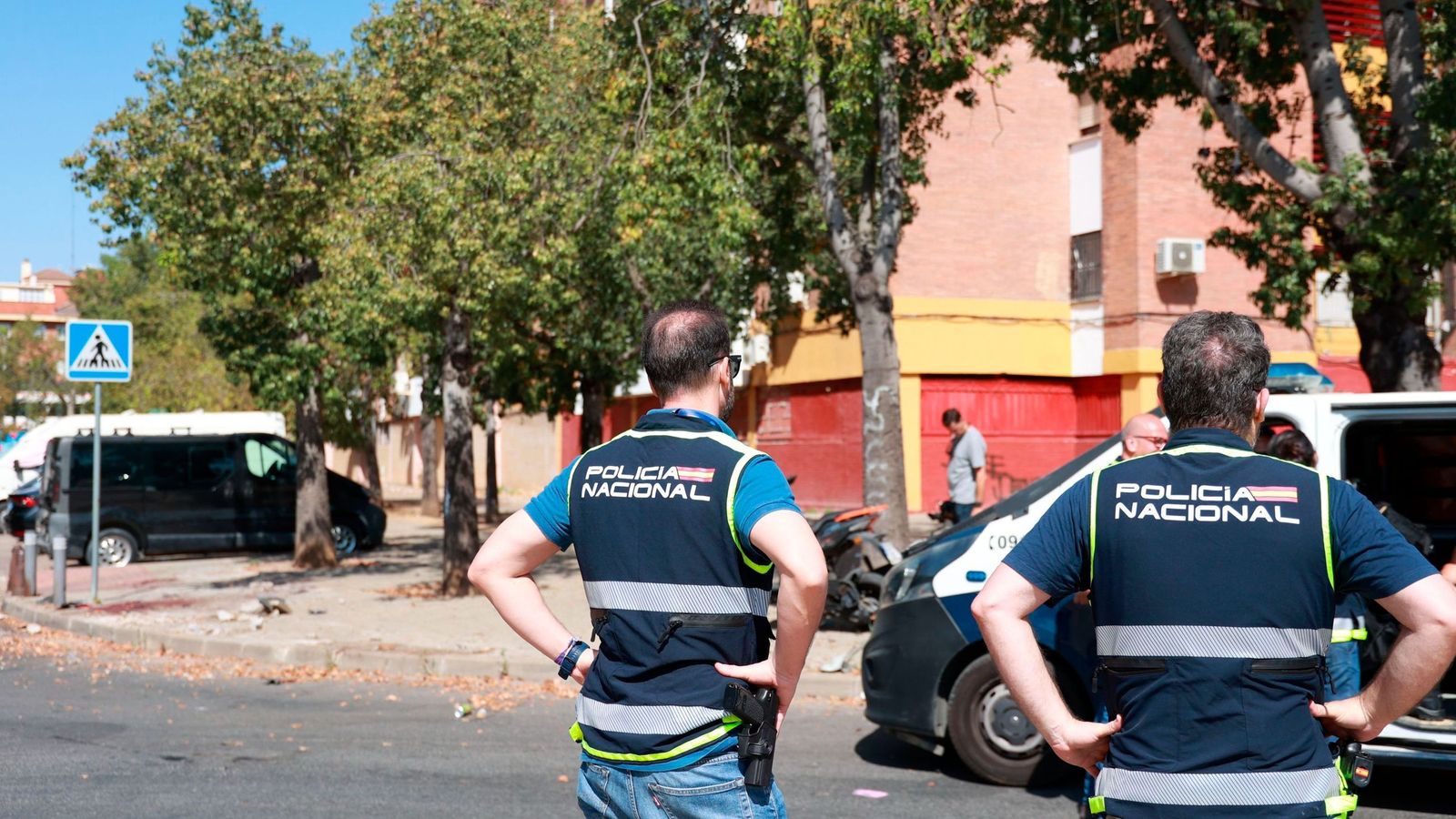 Policías nacionales, en la calle Victoria Domínguez Cerrato, en una imagen de archivo.
