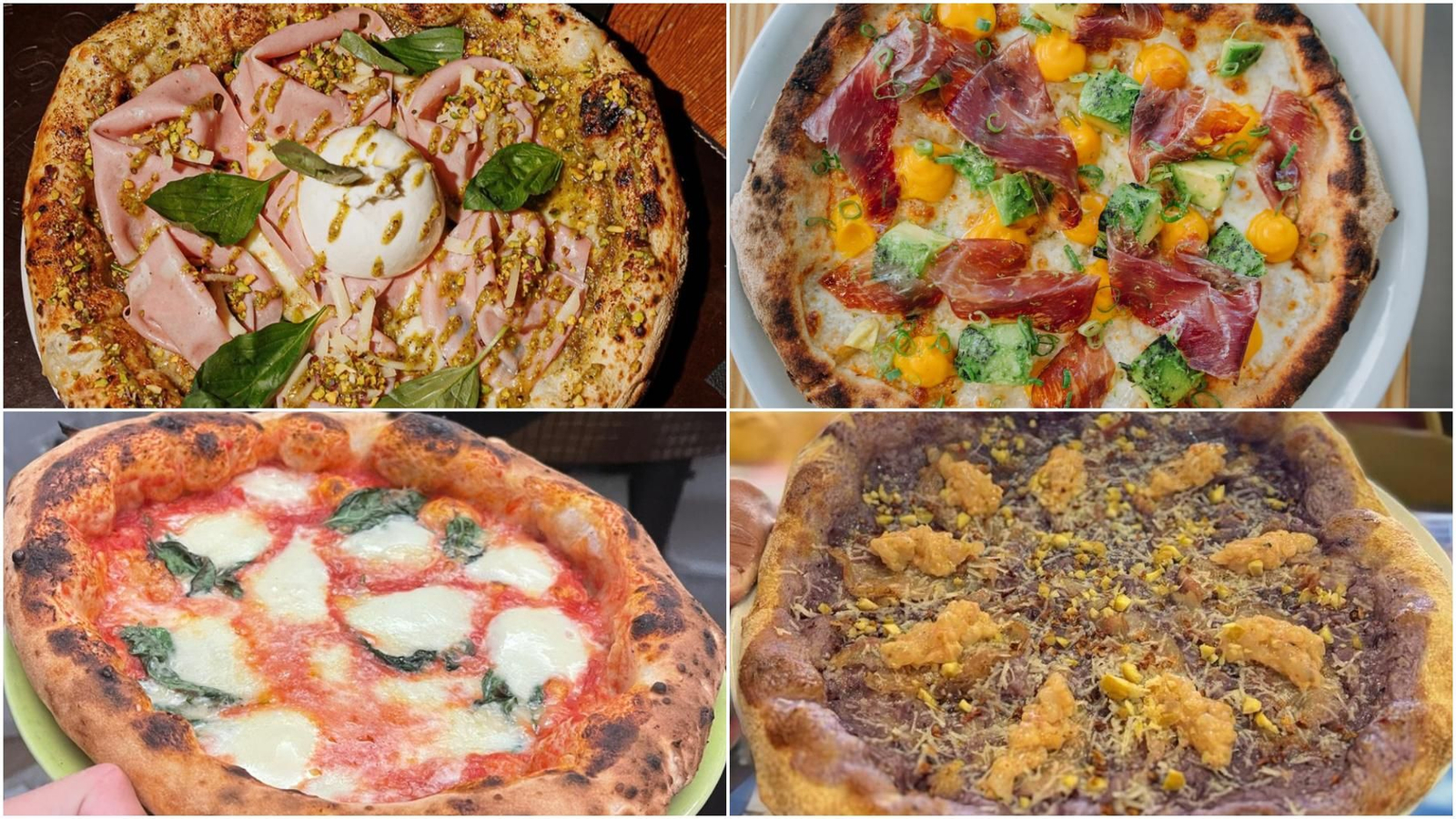 Las cuatro pizzas de Málaga que compiten por el premio.