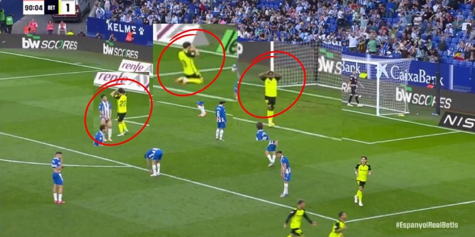 Isco, Abde y Bakambu cuando Antony marcó el gol de la remontada