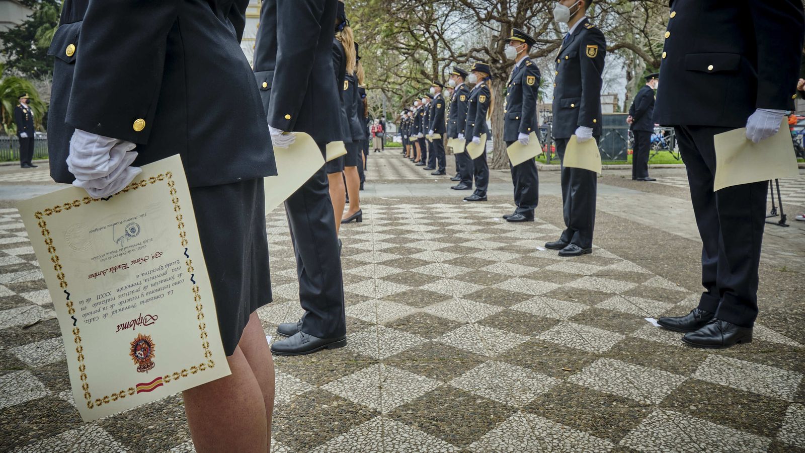 Acto de  juramento de 22 nuevos inspectores de la Policía Nacional en la Plaza de España.