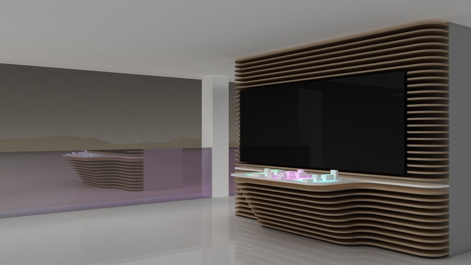 Pantalla y maqueta volumétrica