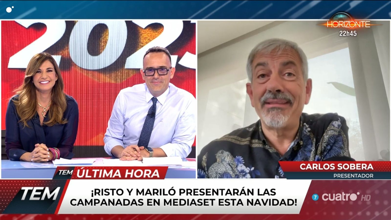 Risto Mejide y Mariló Montero, los conductores de las campanadas de Mediaset, con Carlos Sobera