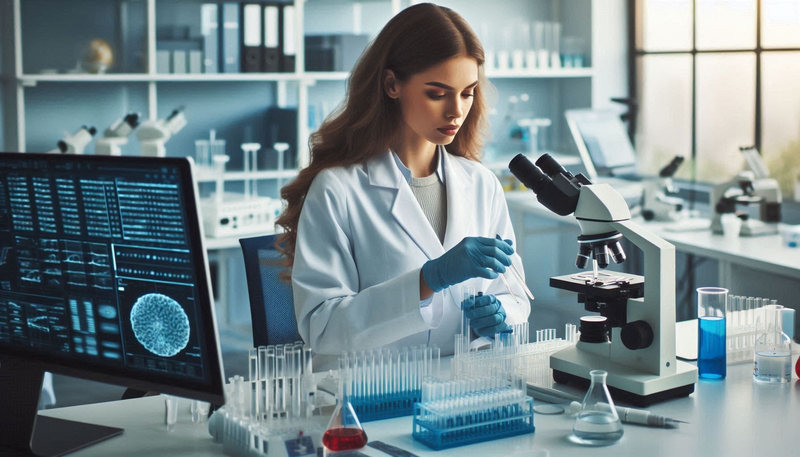 Una prueba de ADN en un laboratorio, en un imagen generada por IA.