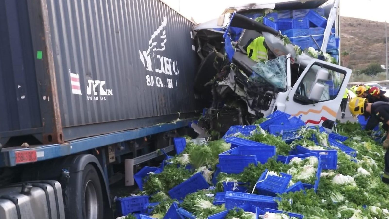 Un camión siniestrado en una carretera de Málaga