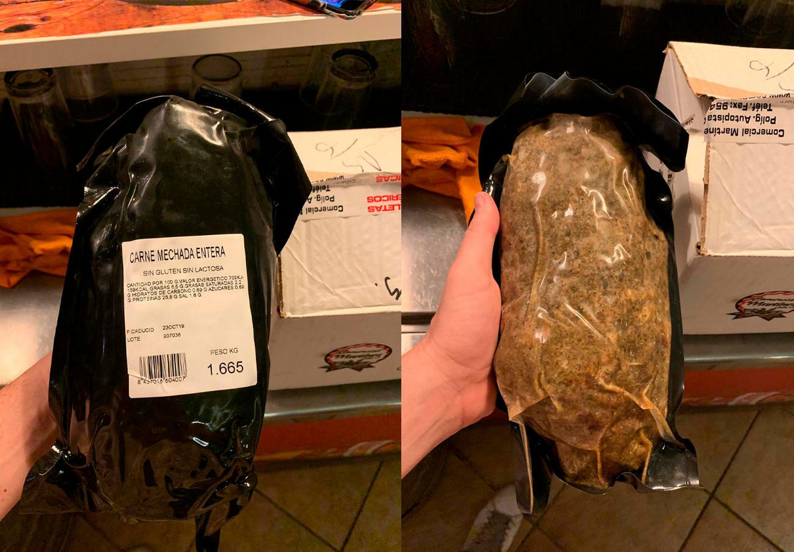 La carne mechada de Magrudis que comercializaba Martínez León. En la etiqueta se omite el fabricante.