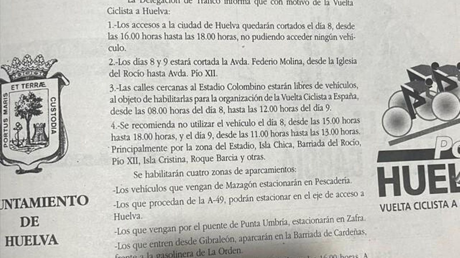 Recomendaciones del Ayuntamiento para la Vuelta Ciclista