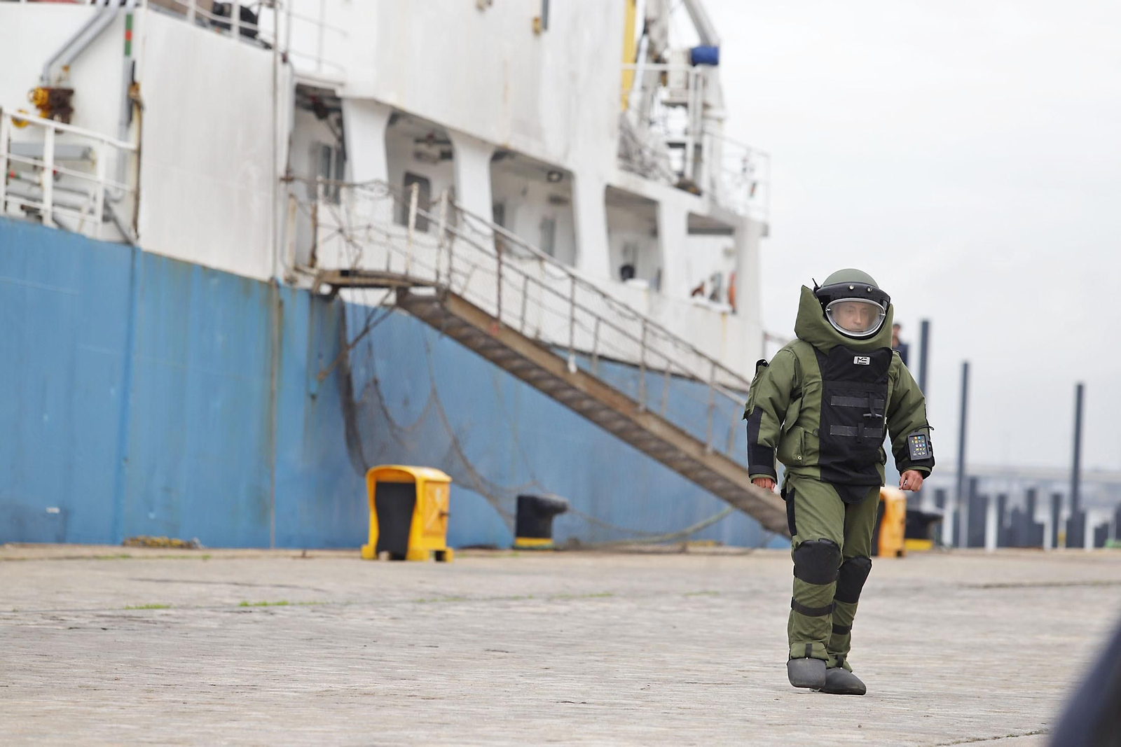Gran despliegue policial en el Puerto de Huelva por el simulacro de un ataque terrorista