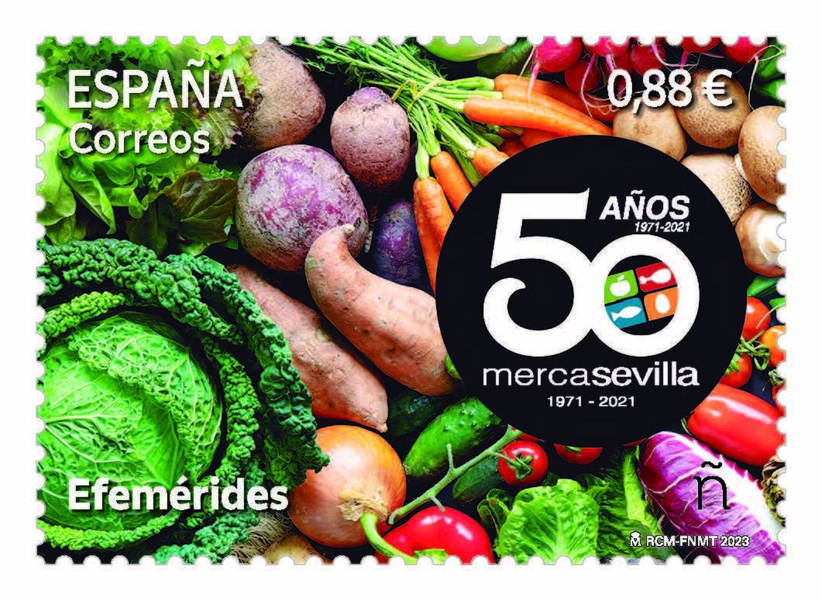 Correos emite un sello que conmemora los 50 años de Mercasevilla