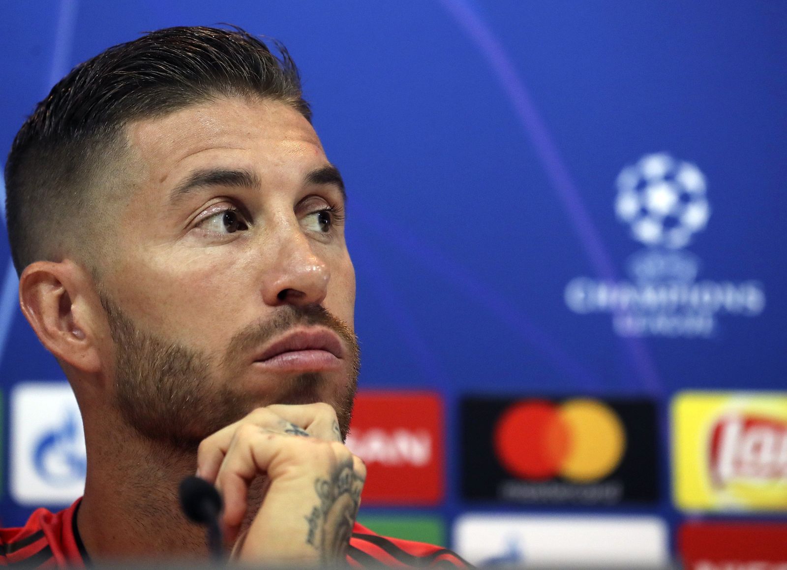 Sergio Ramos, en una rueda de prensa previa a un partido de Champions.