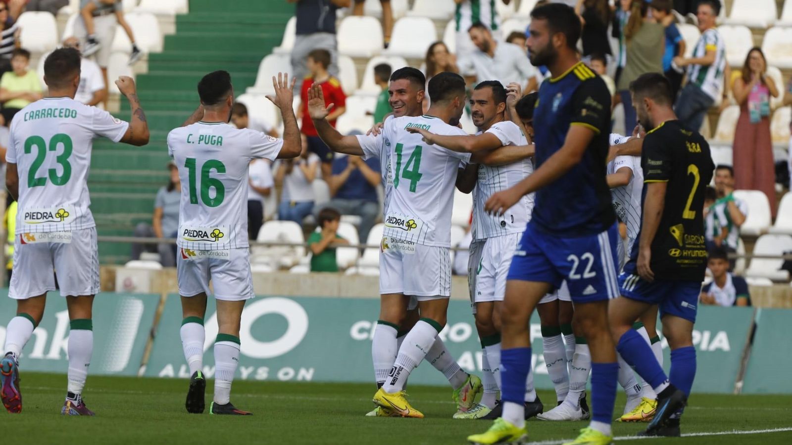 Los jugadores del Córdoba CF celebran el gol de Willy Ledesma al Talavera.