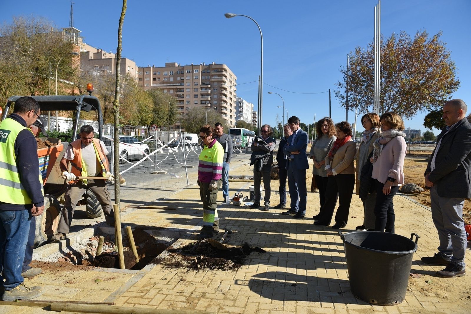 Plantación de árboles en la avenida Flota de Indias de Sevilla