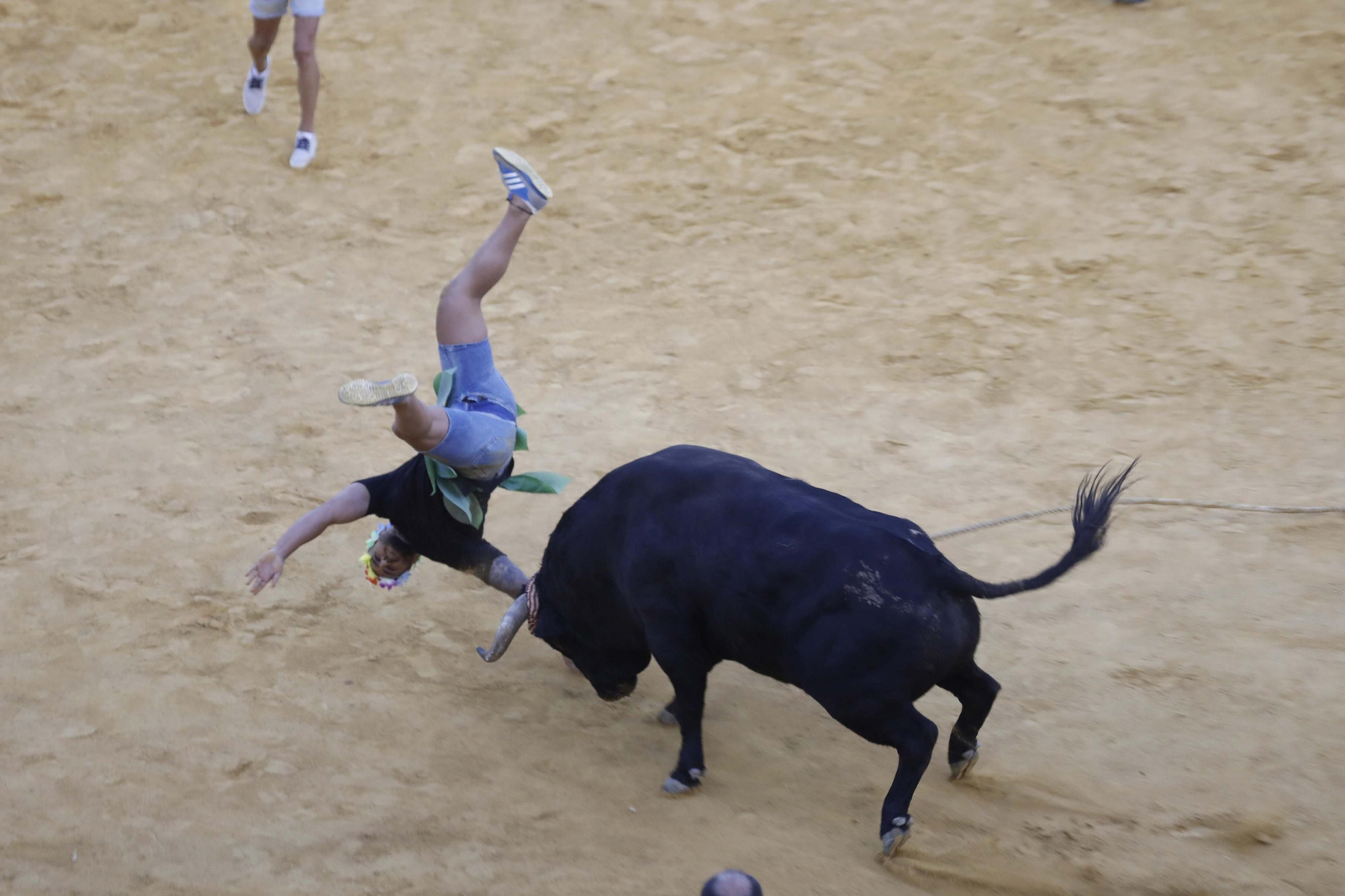 Un mozo, revolcado por el toro del Aguardiente