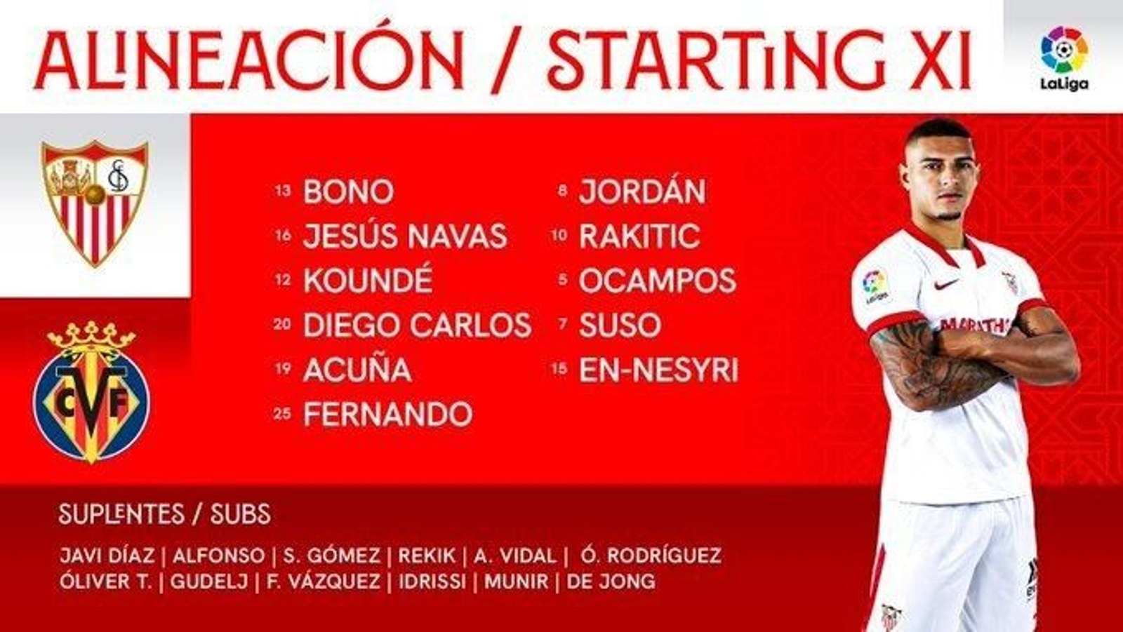 Once titular del Sevilla con En-Nesyri como delantero.