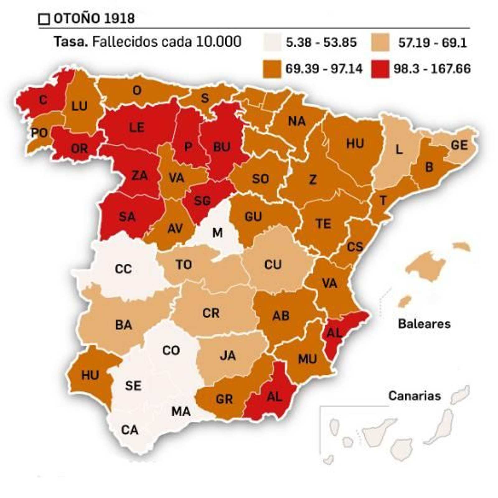Mortalidad de la gripe española en otoño de 1918
